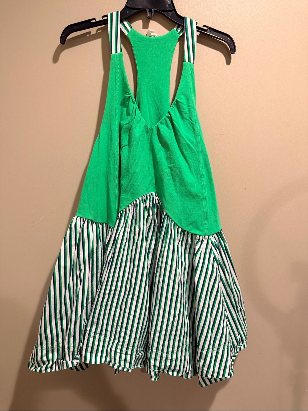 Daily Practice Green Striped Mixed Media Swing Dress Tunic Lagenlook M